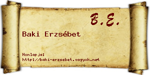 Baki Erzsébet névjegykártya